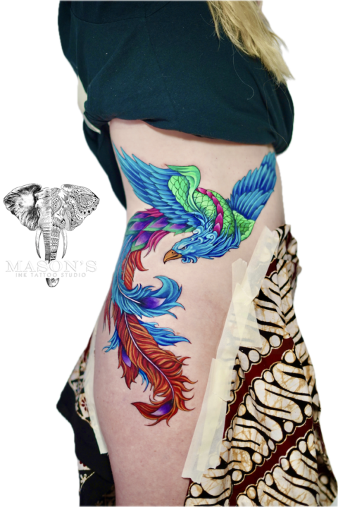 Vibrant Custom Phoenix Color Tattoo Design