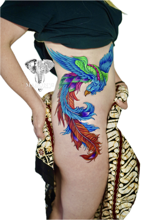 Vibrant Custom Phoenix Color Tattoo Design