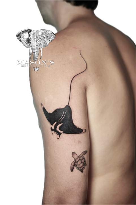 Black Work Manta Ray Tattoo Design