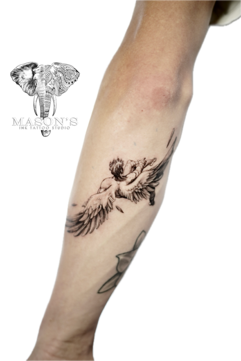 Black and Grey Angel Tattoo Design