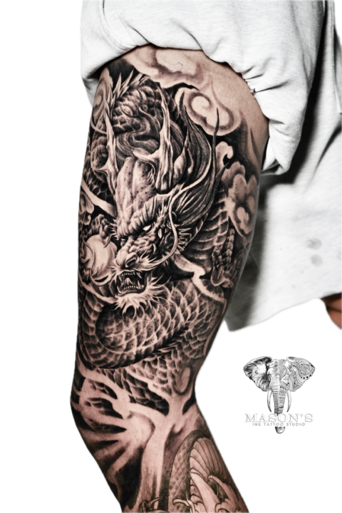 Black and Grey Dragon Tattoo Design