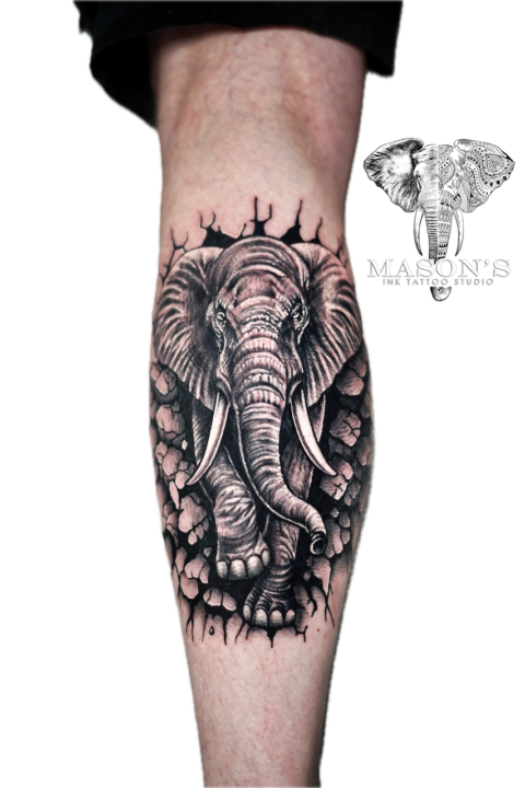 Black and Grey Elephant Tattoo Design