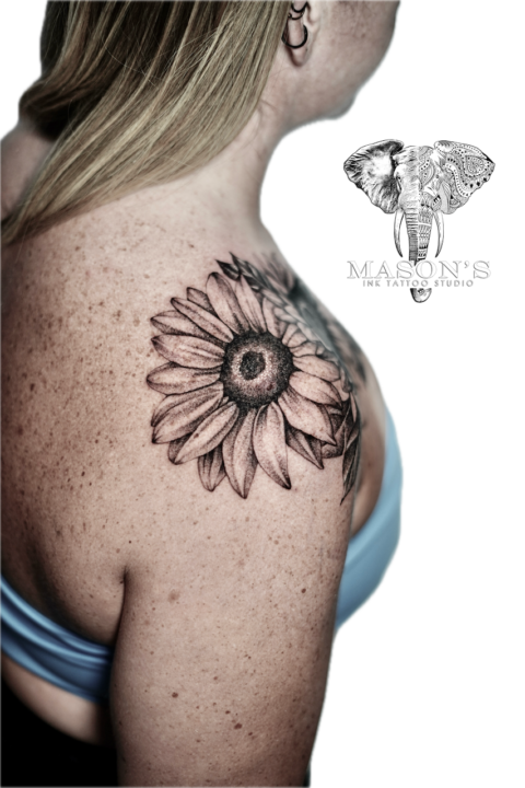 Black and Grey Floral Flower Tattoo Design