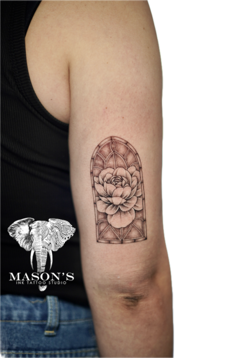 Black and Grey Floral Tattoo Design