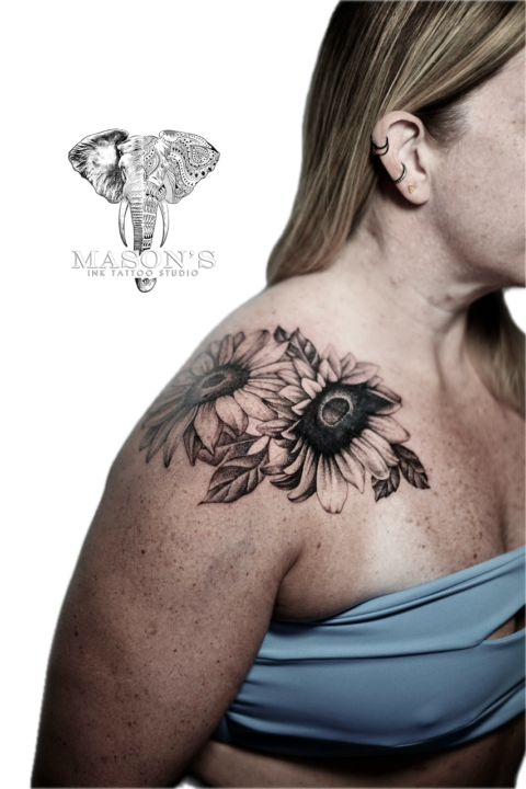 Black and Grey Flower Tattoo Design