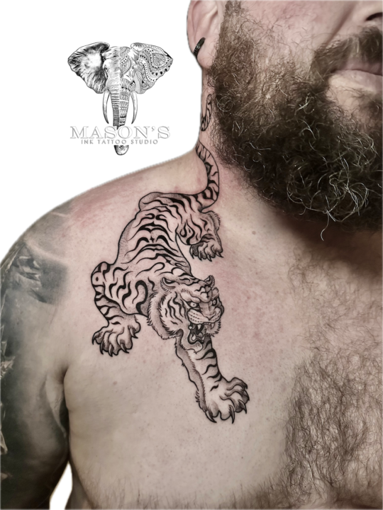 Black and Grey Japanese Tiger Tattoo Design