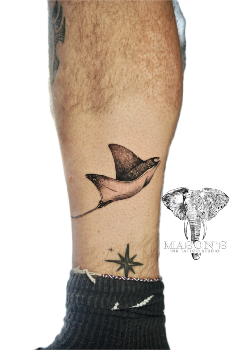Black and Grey Manta Ray Tattoo Design