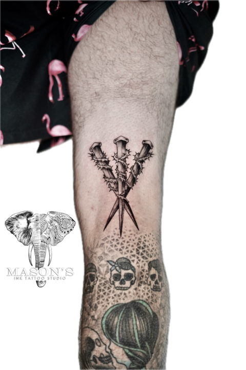 Black and Grey Snail and Chain Tattoo Design