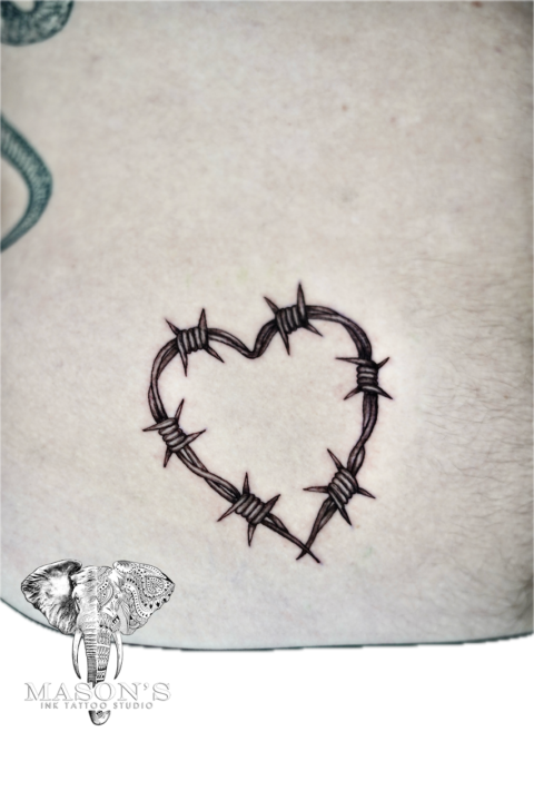 Black and Grey Wire Heart Tattoo Design