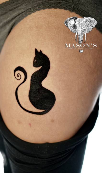 Blackwork Cat Silhouette Tattoo Design