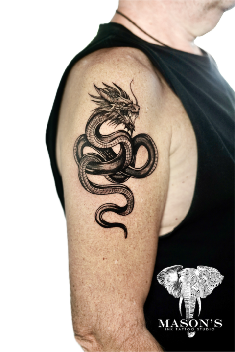 Blackwork Dragon Tattoo Design