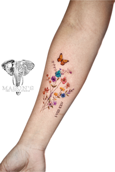 Color Floral Bouquet Tattoo Design