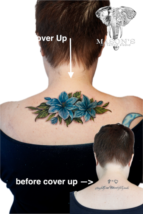 Color Floral Cover Up Tattoo Design