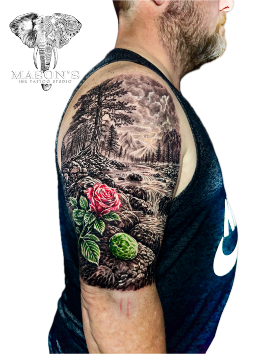 Color River Landscape Tattoo Design