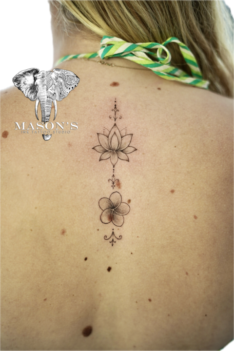 Fine Line Floral Back Tattoo Design