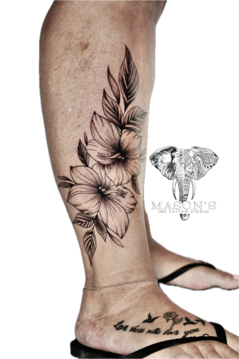 Fine Line Floral Flower Tattoo Design
