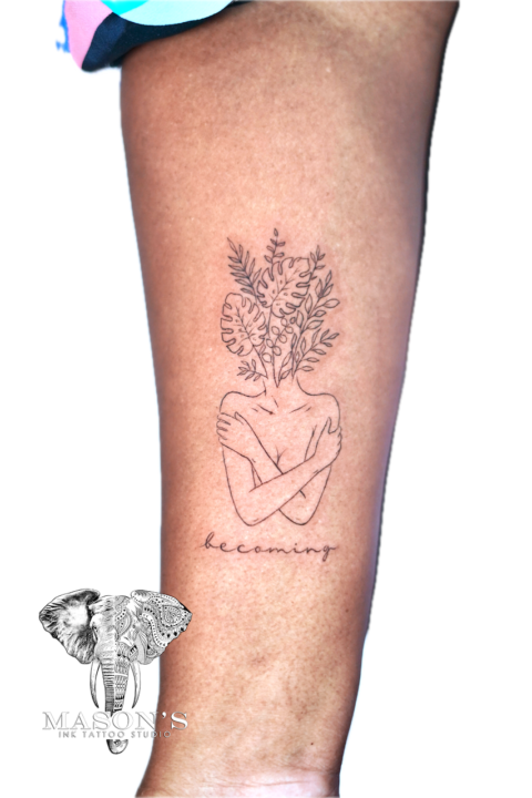 Fine Line Floral Script Tattoo Design