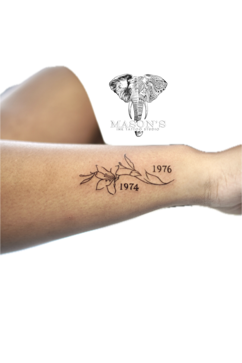 Fine Line Flower and Number Tattoo Design