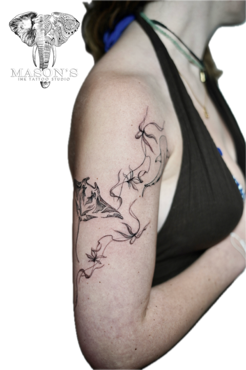 Fine Line Manta Ray Tattoo Design