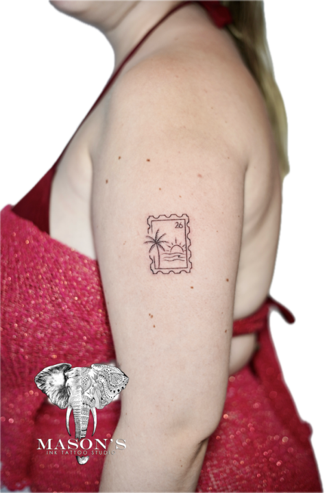 Fine Line Palm Tree Frame Tattoo Design