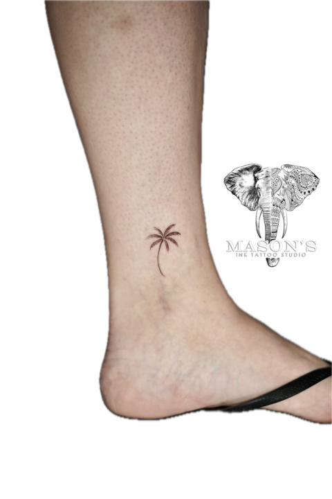 Fine Line Palm Tree Tattoo Design