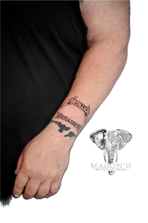 Fine Line Rock Metal Script Tattoo Design
