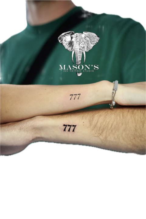 Fine Line Script 777 Tattoo Design