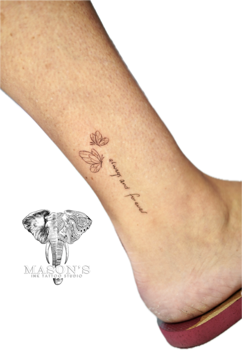Fine Line Script Butterfly Tattoo