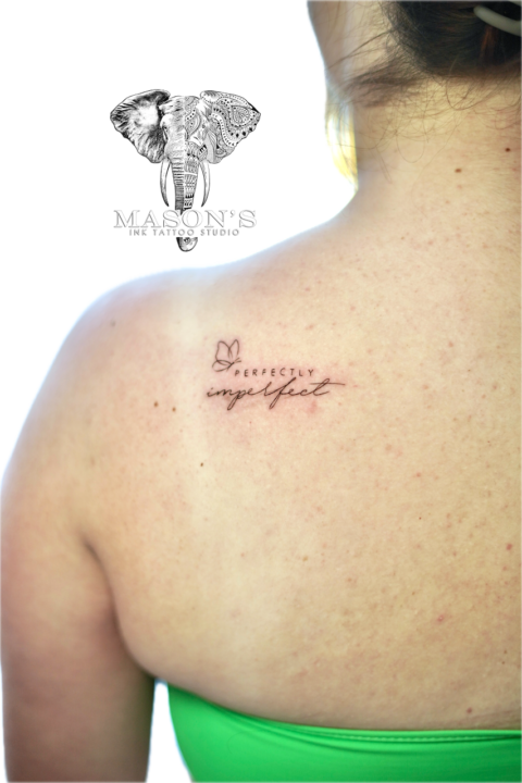 Fine Line Script Butterfly Tattoo Design