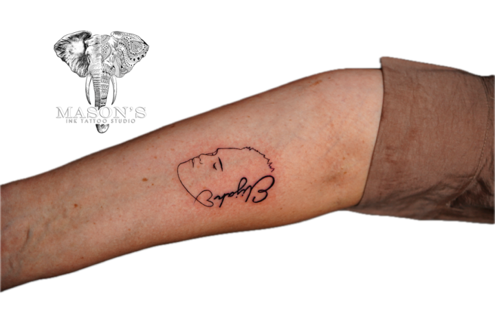 Fine Line Script Face Outline Tattoo Design