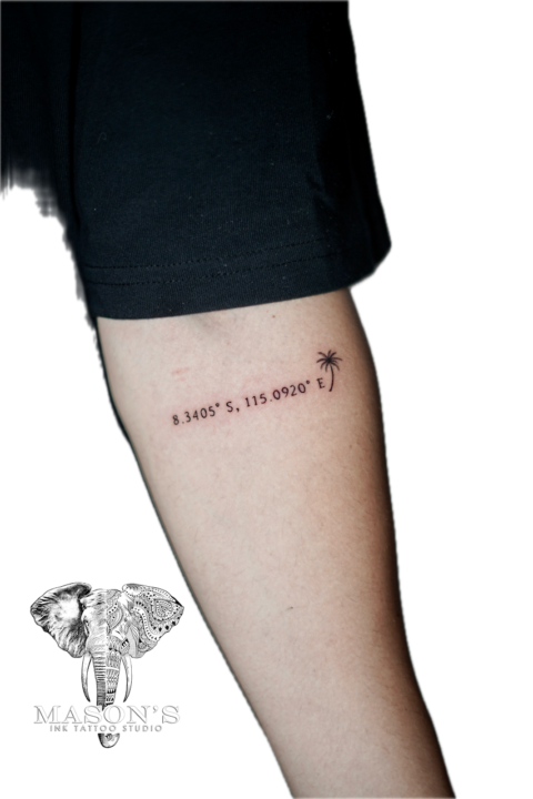 Fine Line Script and Palm Tree Tattoo Design