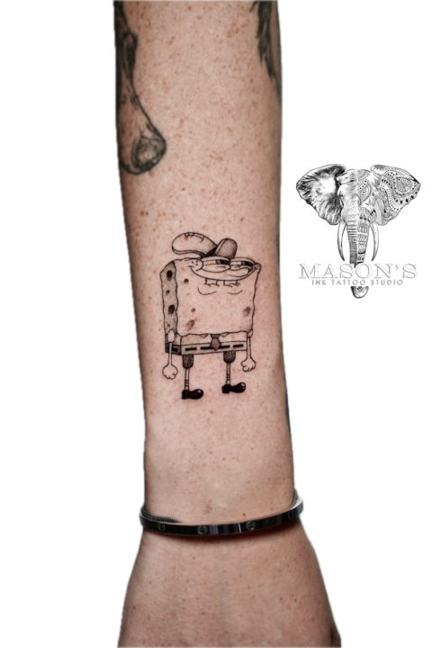 Fine Line SpongeBob Tattoo Design