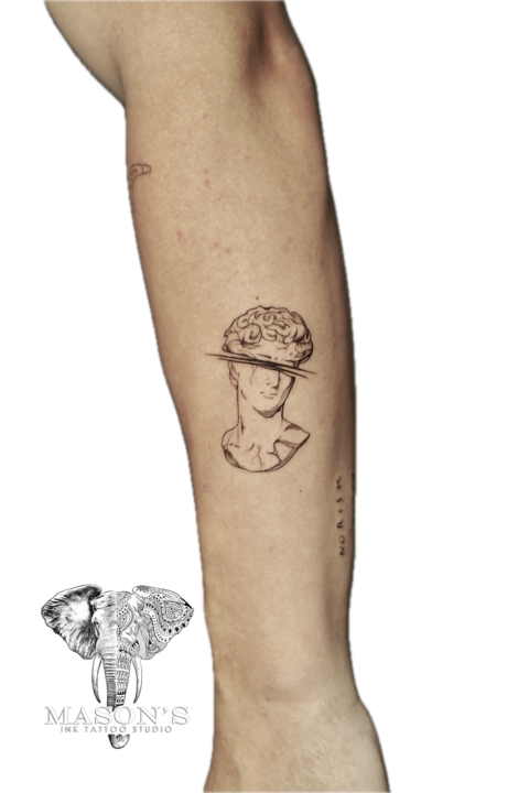 Fine Line Statue Tattoo Design