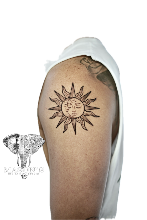 Fine Line Sun Tattoo Design