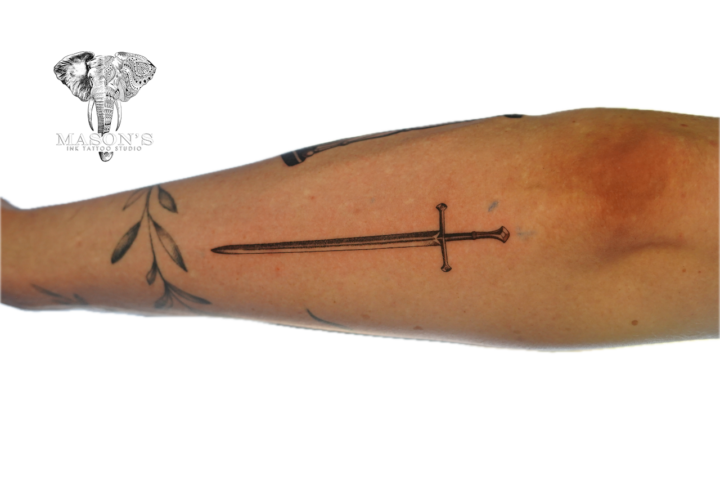 Fine Line Sword Tattoo Design