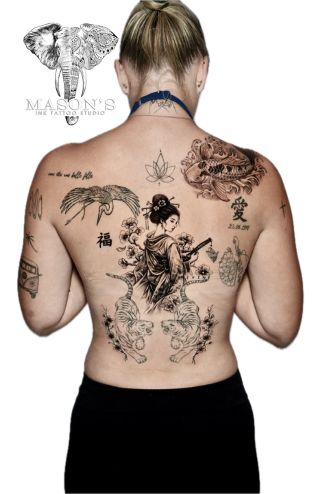 Japanese Geisha and Koi Tattoo Design
