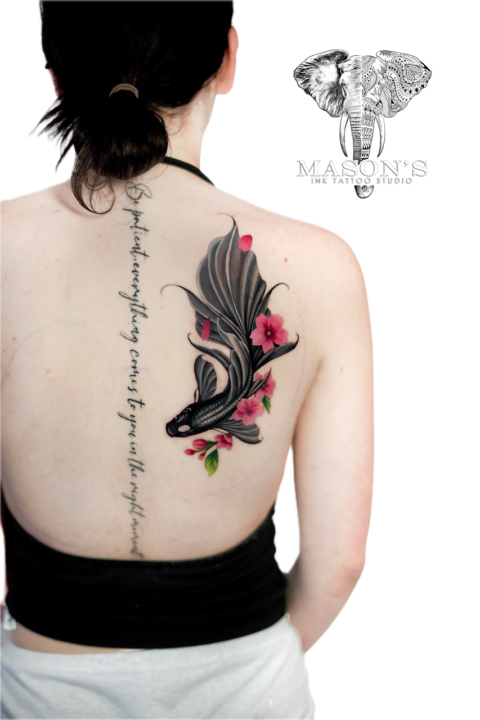 Japanese Koi and Flower Tattoo Design