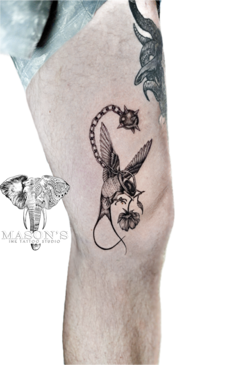 Realism Bird and Chain Tattoo Design