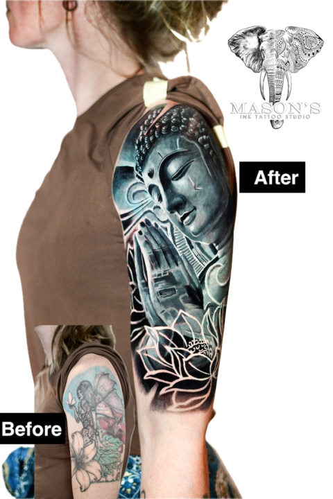 Realism Buddha Lotus Cover Up Tattoo Design