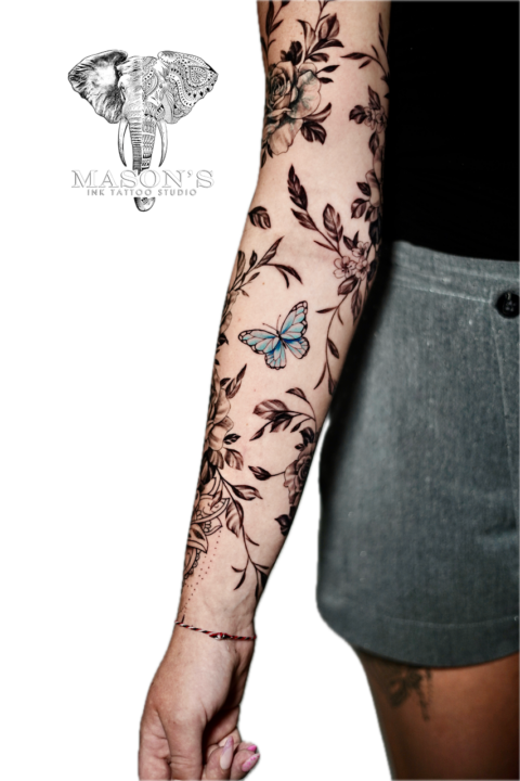 Realism Floral Full Sleeve Tattoo Design 2