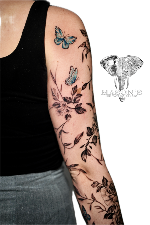 Realism Floral Full Sleeve Tattoo Design