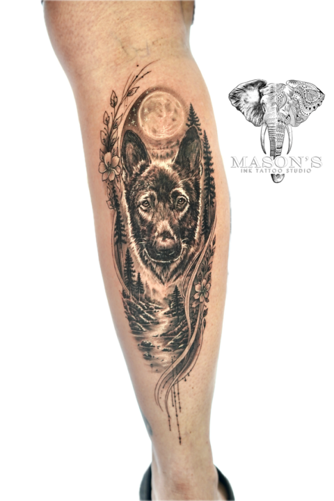 Realism Wolf Landscape Tattoo Design
