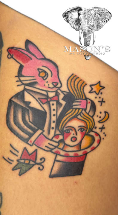 American Traditional Magician Rabbit Tattoo Design