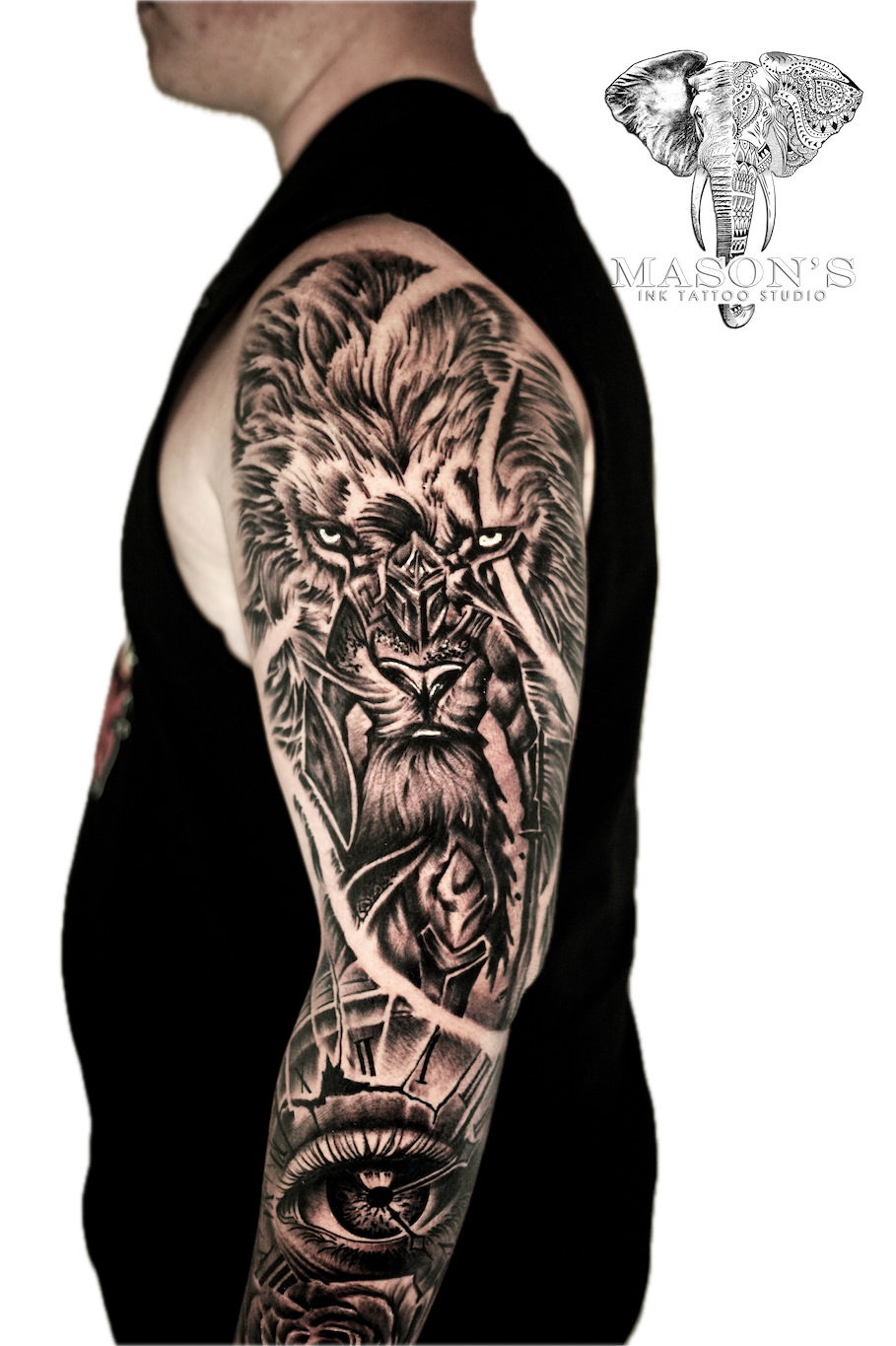 Black and Grey Lion Tattoo Design