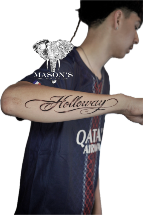 Black and Grey Script Tattoo Design