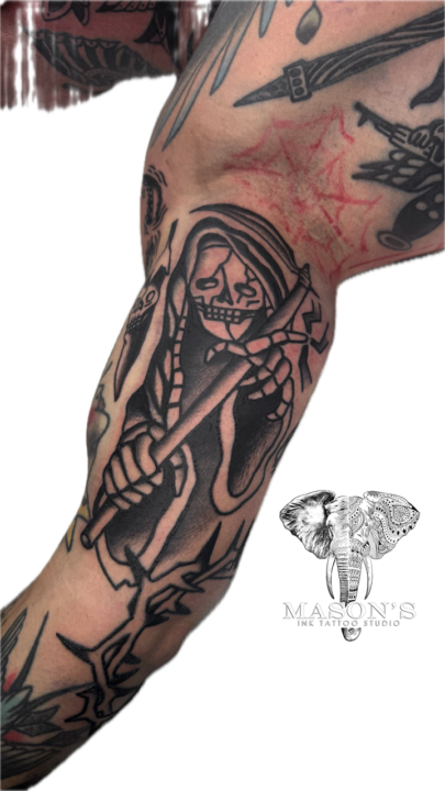 Blackwork Grim Reaper Tattoo Design