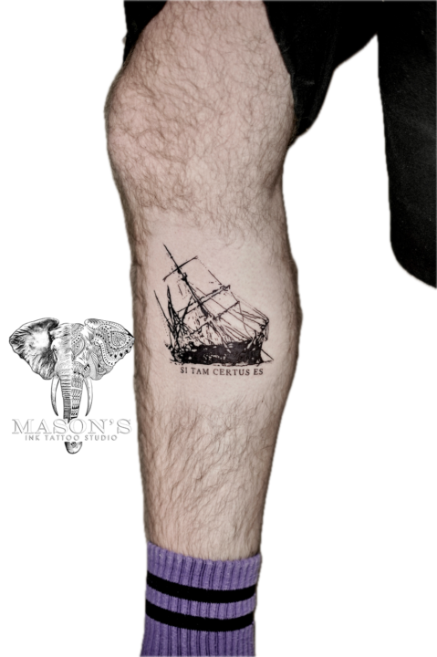 Blackwork Ship Tattoo Design