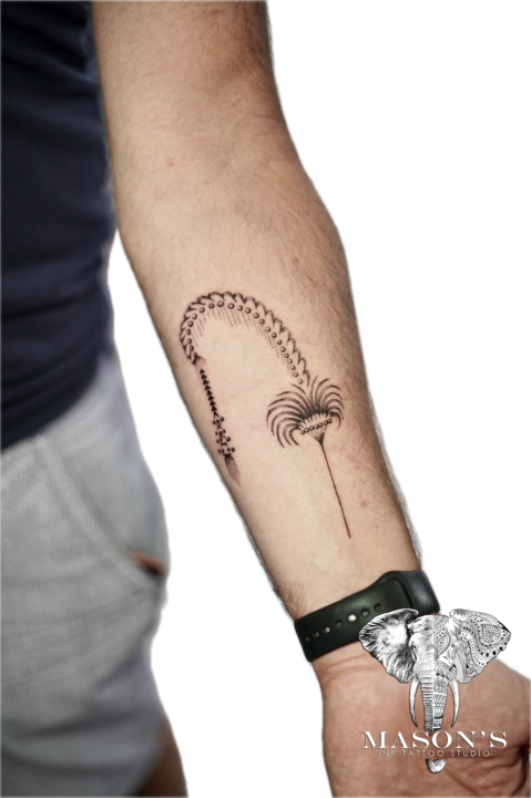 Fine Line Balinese Penjor Tattoo Design