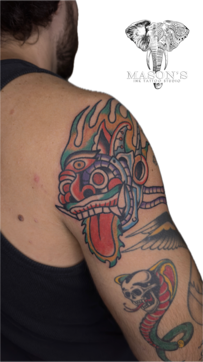 Psychedelic Stylized Mask Tattoo Design