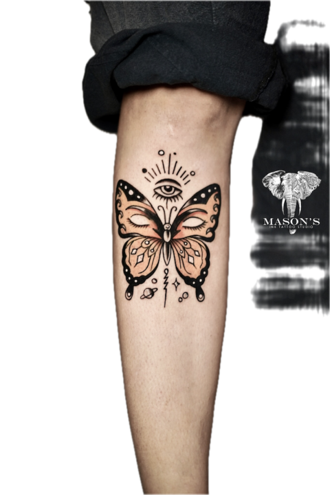 Traditional Color Butterfly Tattoo Design